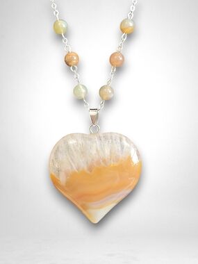 Hand Crafted Heart Pendant Necklace With Carnelian Agate with Jasper Accents